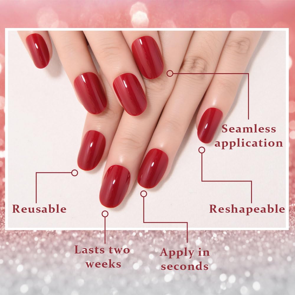 evpct Red Medium Oval Glossy Press on Nails for Women Gift, Glossy Red Fake Nail with Nail Kit Manicure Kits, Soft Gel Full Cover Reusable Stick on Soft Acrylic False Nail Perfectly Fit