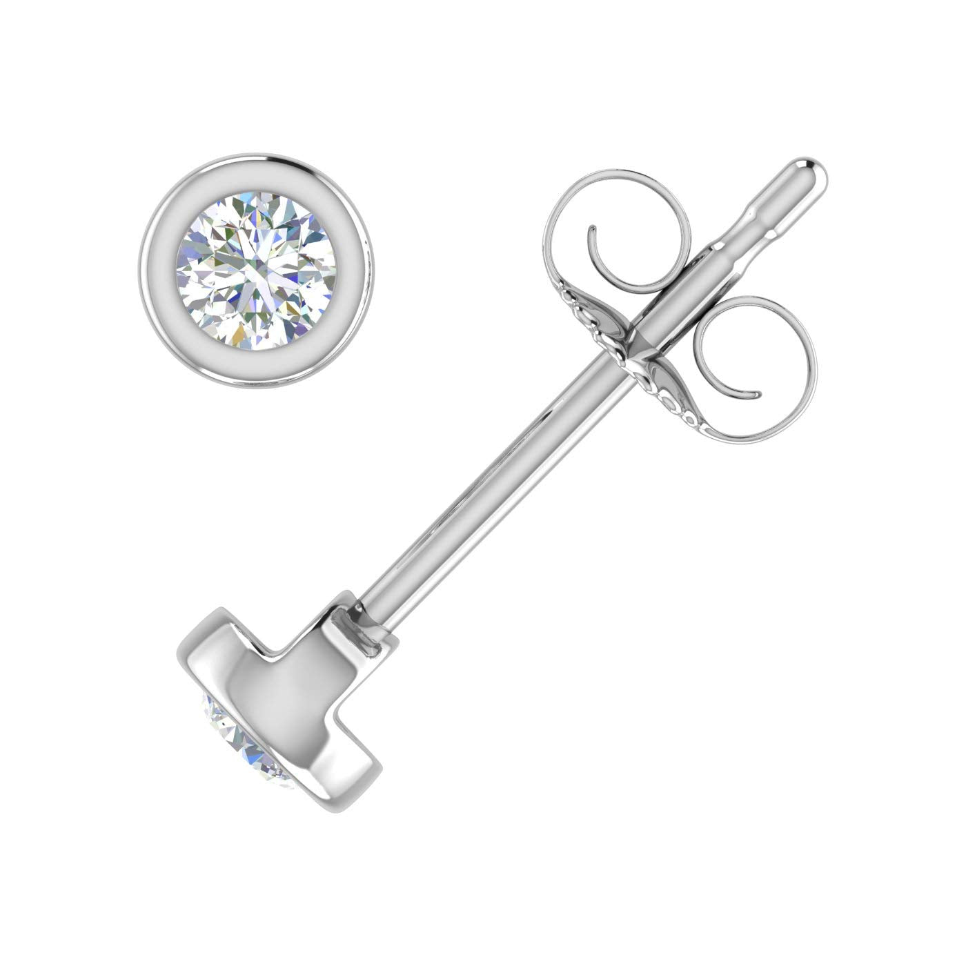 0.14 Carat Bezel Set Natural Diamond Stud Earrings for Women in 10K White Gold