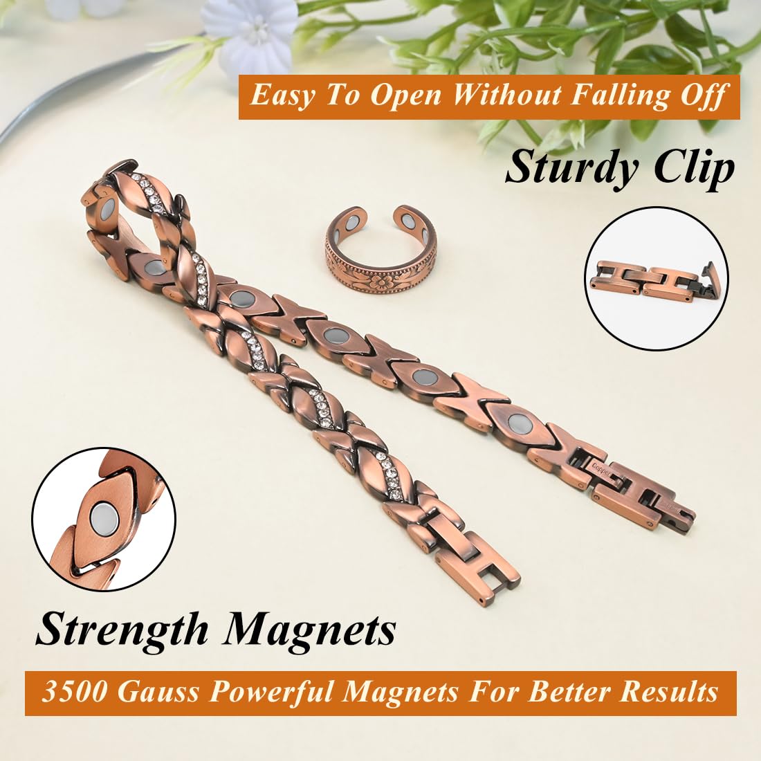 Vicmag Copper Anklet for Women Magnetic Ankle Bracelet with Ultra Strength Magnets 100% Solid Copper Gift for Her (Adjustable)