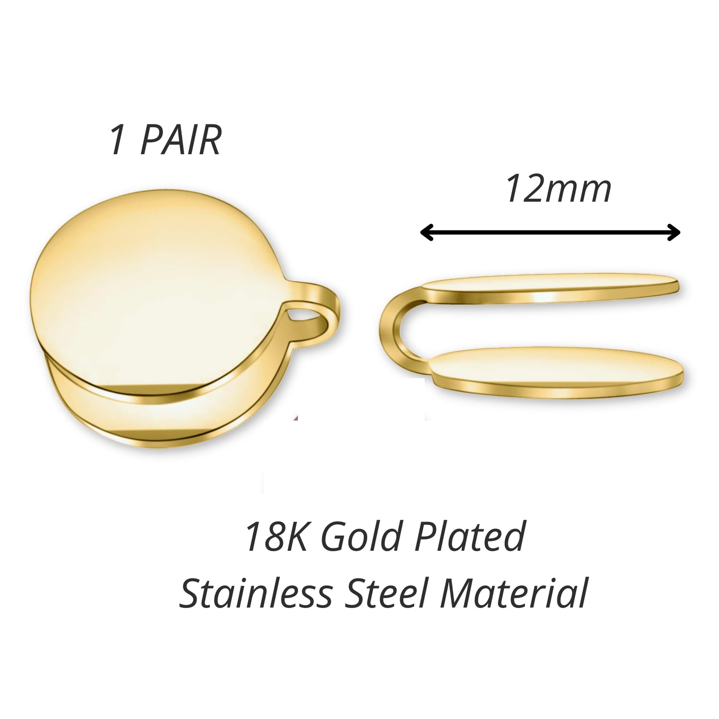 12mm Keloid Pressure Earrings for Women and Men | Clip on Compression Earring for Swelling Keloids | Acupressure Earrings for Her (Gold)