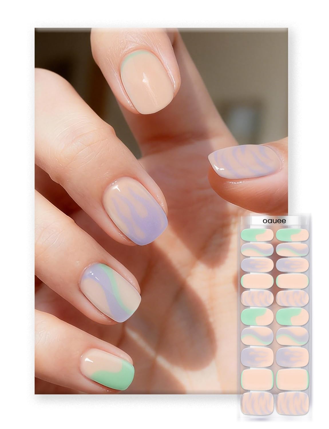 Oauee Semi Cured Gel Nail Strips | Built-In Gel Top Coat | UV Light Required | Salon Quality, Easy Application And Removal (Violet Spark ）