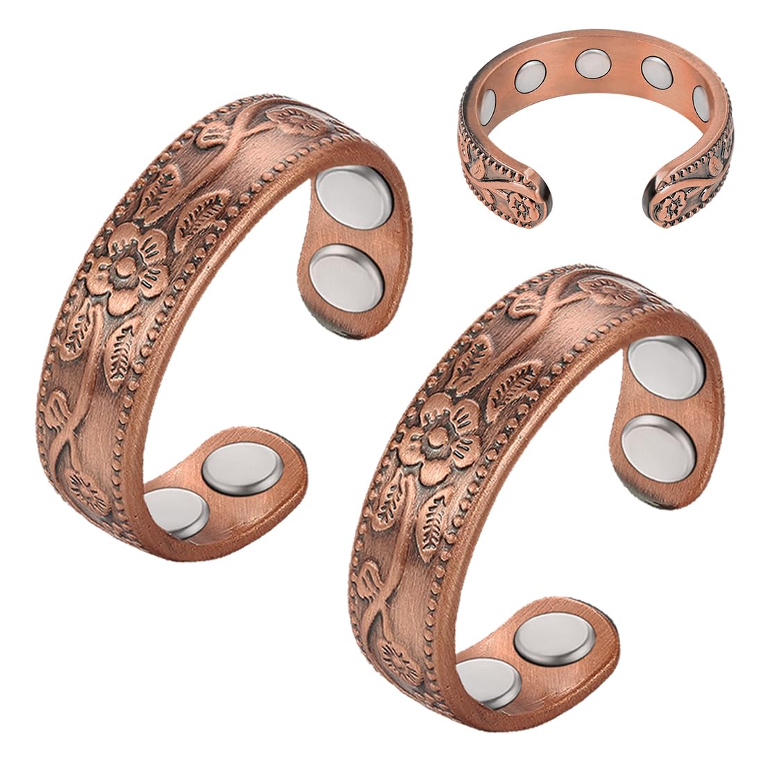 Vicmag 2PCS Magnetic Copper Rings for Women & Men,99.99% Pure Copper Ring with 9X Magnets Gift Adjustable(9X Plum)