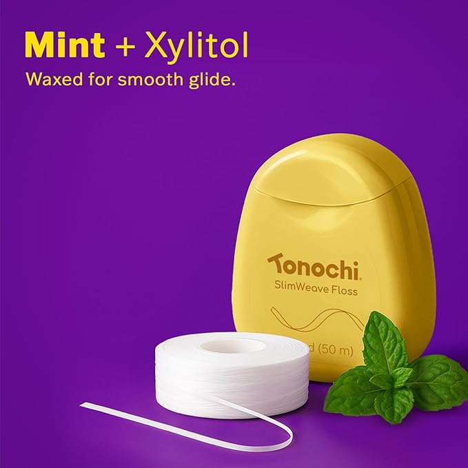 SlimWeave Flat Dental Floss for Tight Teeth & Tight Spaces – Extra Thin, Smooth-Glide, Gentle on Gums, Mint + Xylitol, 3-Pack (50 m Each)