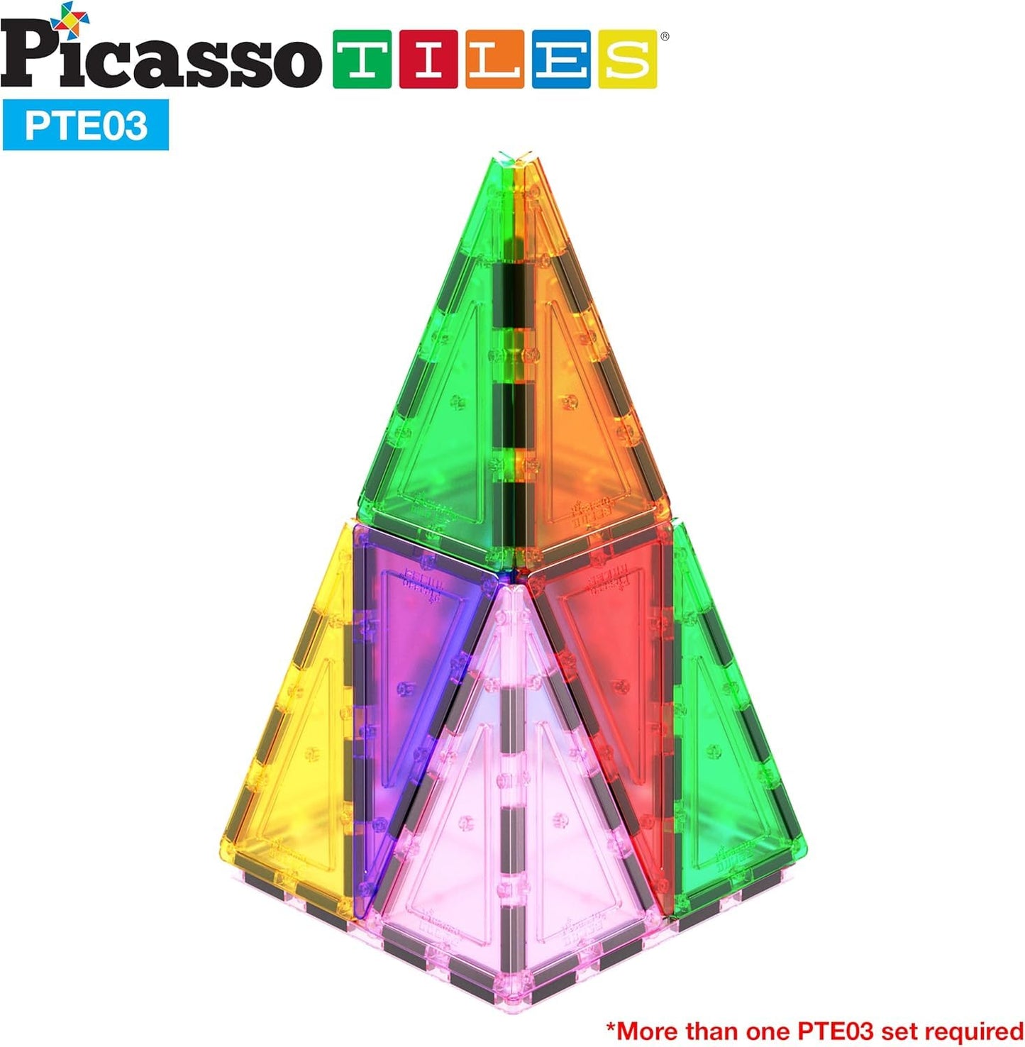 PicassoTiles 12pcs Magnetic Building Block Set Isosceles Triangle Magnet Tiles Construction Toy STEM Learning Kit Educational Playboard Prek Pretend Play Stacking Blocks Child Brain Development PTE03