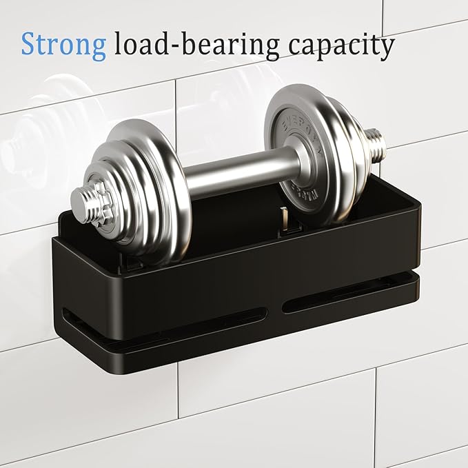 Shower Shelf, 2-Pack, Heavy-Duty Bathroom Storage Shelf, Large Capacity No-Drill Bathroom Organizer, Black Metal Storage Basket, Adhesive Installation