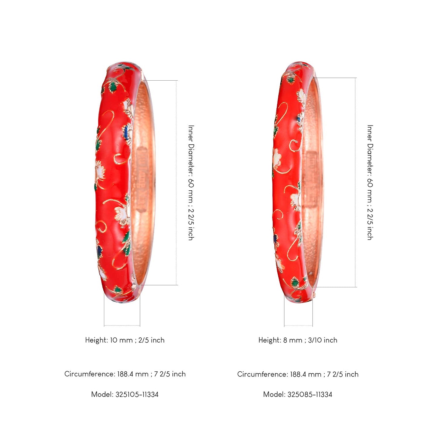 UJOY Handcrafted Cloisonne Bangle Bracelets Butterfly Enamel Metal Handcuff Jewelry Set Box Gift for Women 55A108-55B30 red