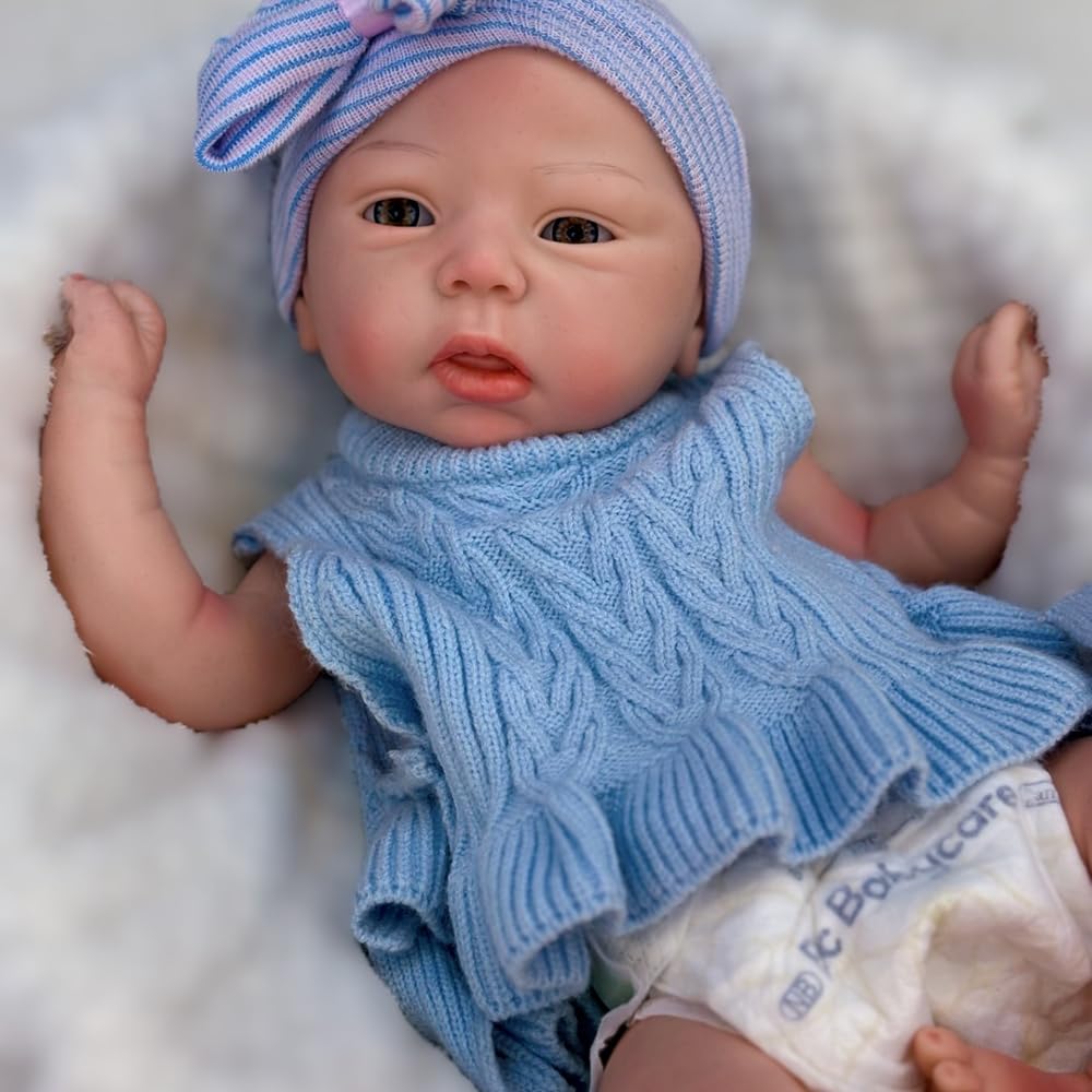 Abenduot 18inch 6.2lbs Full Body Soft Solid Silicone Baby Dolls Can Open Mouth Lifelike Handmade Painted Newborn Girl Doll Anatomically Correct