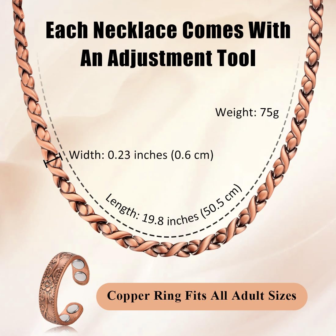 Vicmag Copper Magnetic Necklace for Women Men - Ultra Strength Magnets-99.9% Solid Pure Copper Ring Necklace for Neck Gift