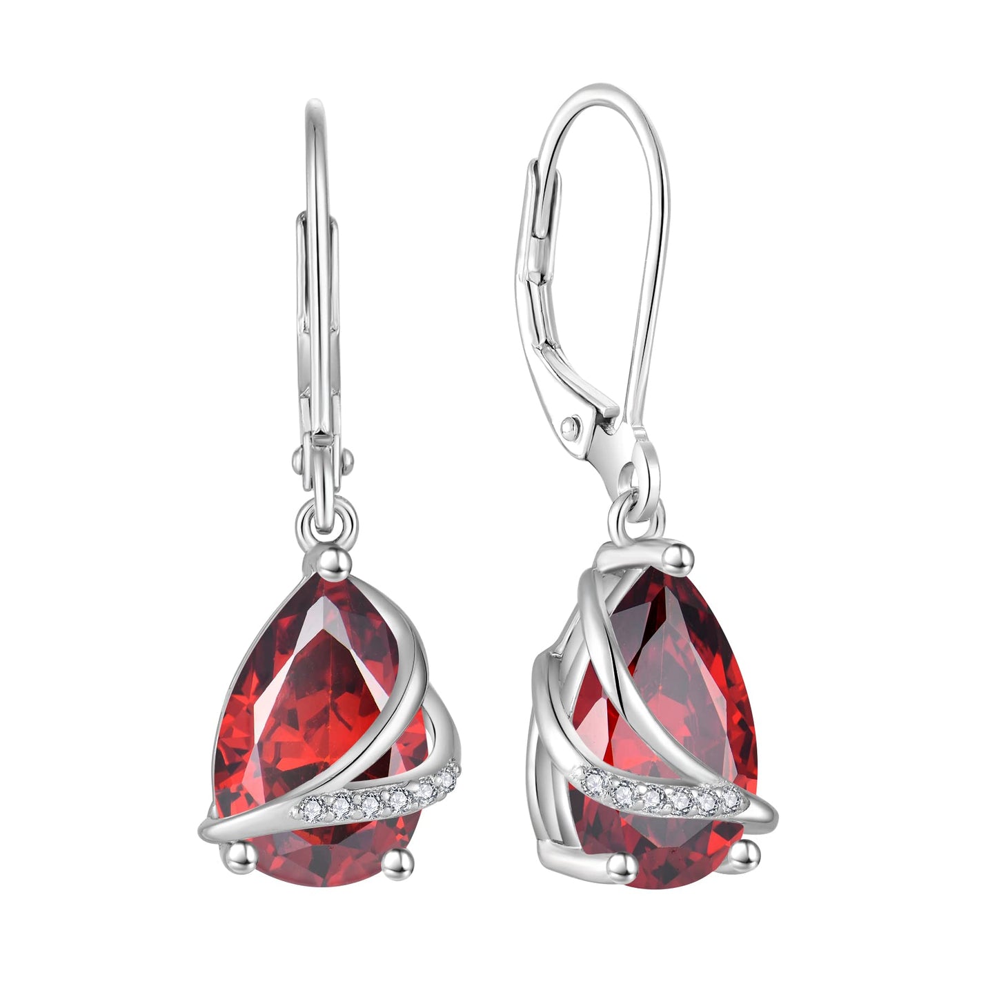 Rocayi Teardrop Garnet Earrings 925 Sterling Silver Dangle Drop Earrings January Birthstone Jewelry for Women