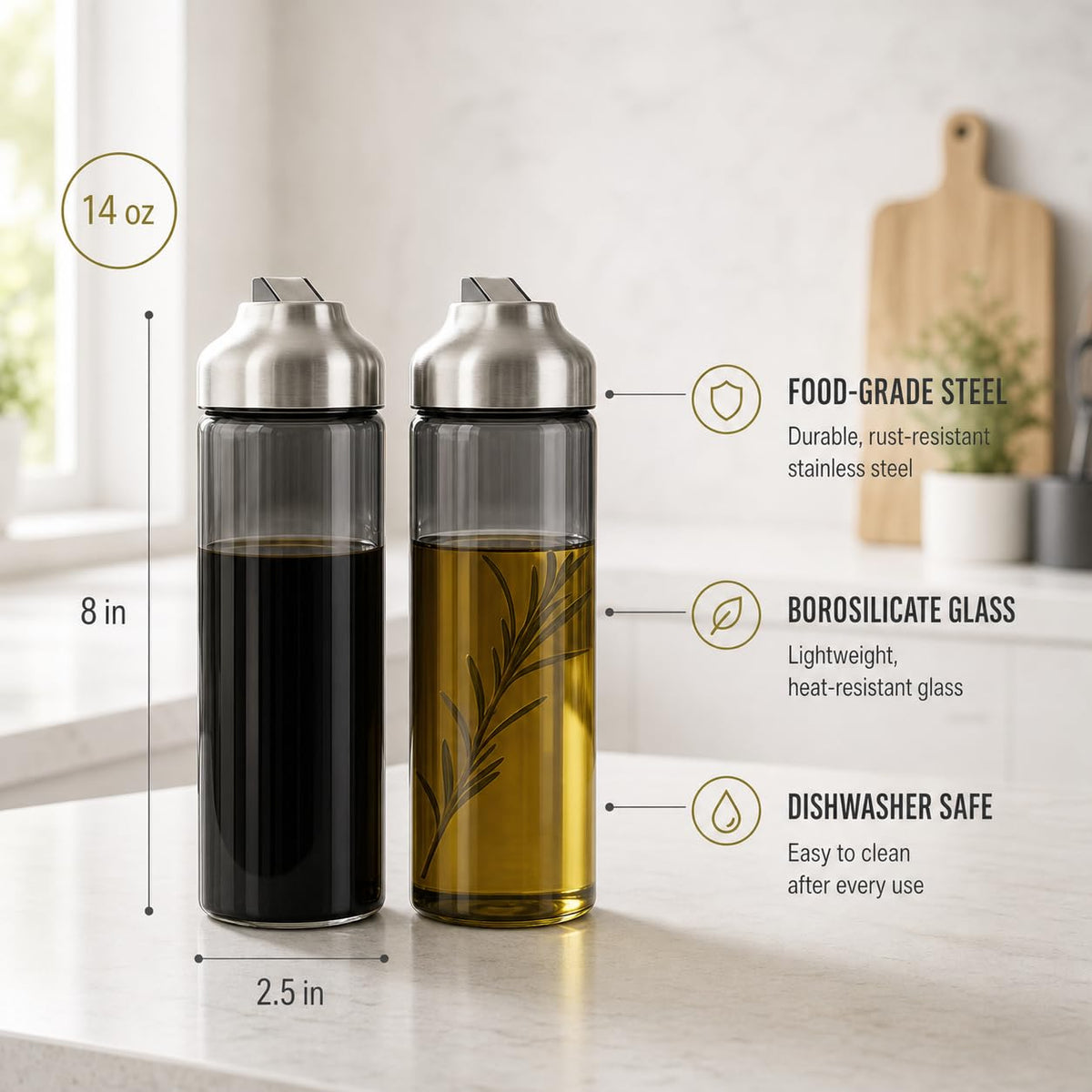 Olive Oil Dispenser Bottle for Kitchen (2 Count)