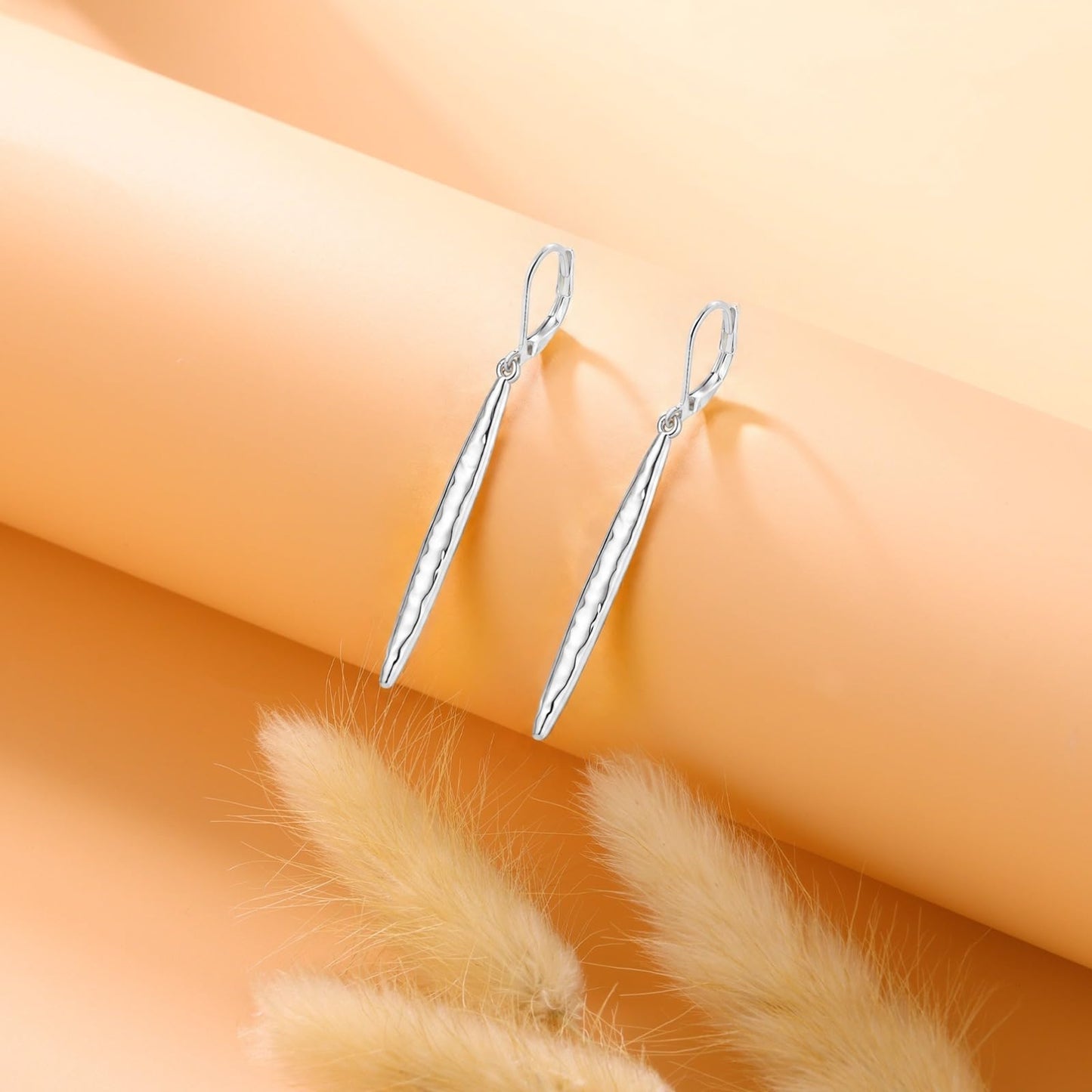 Hammered 925 Sterling Silver Dangle Earrings for Women Lightweight Leverback Drop Earrings Jewelry Gift