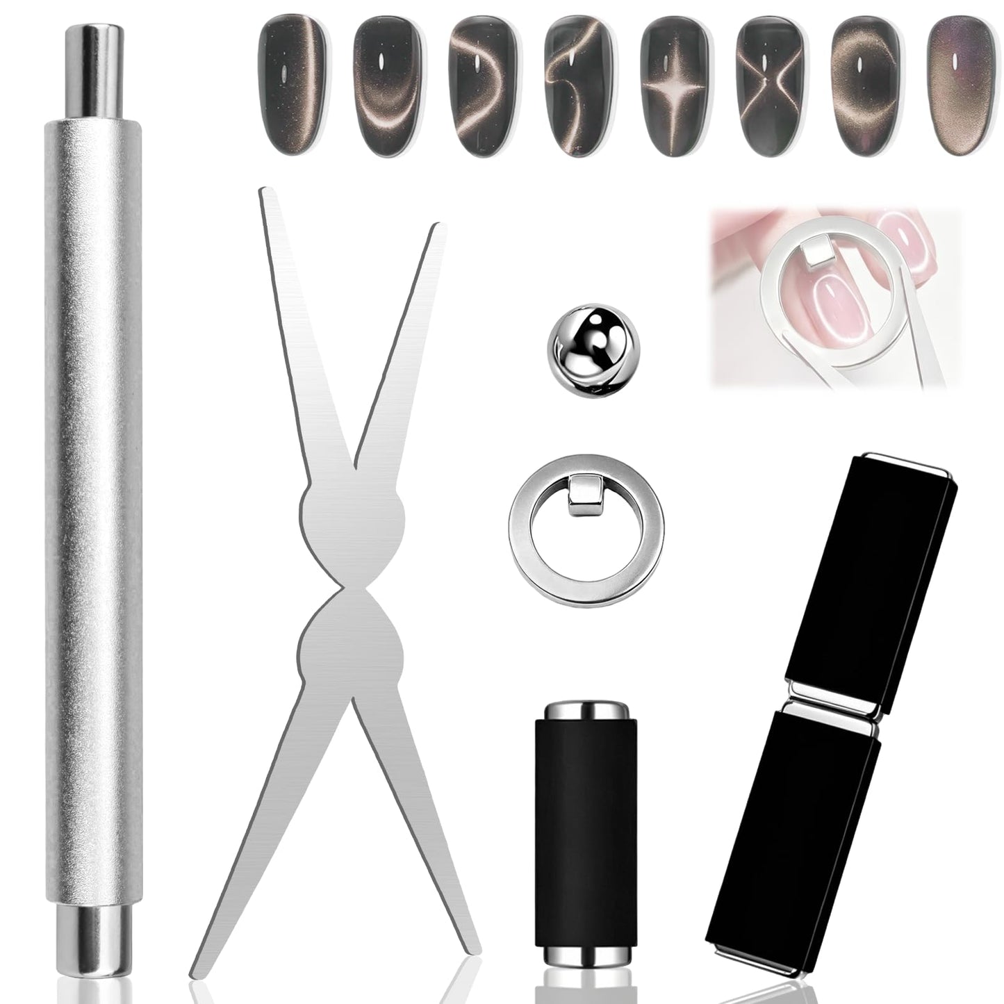 Plman Ring Magnet for Nails - Circle Cat Eye Magnet Set for Cat Eye Gel Polish, 3-Second Instant Effect Neodymium Magnetic Nail Art Tools for Circle French Effects (Ring Set)