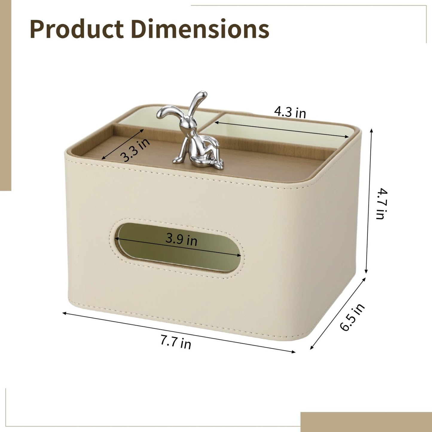 Leather Tissue Box Cover, Tissue Holder with Organizer Compartments, Decorative Desk Remote Holder, Table Storage Caddy for Remote, Glasses, Watch