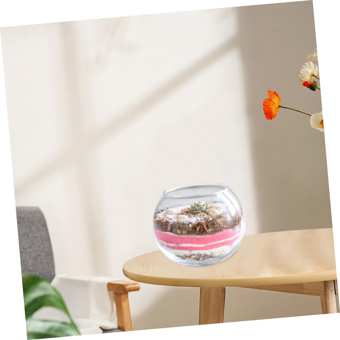 Zerodeko Transparent Glass Hydroponics Vase Smooth Rounded Decorative Flower Holder for Home Office Hotel Creative Terrarium Bowl for Plants and Fish Ornament
