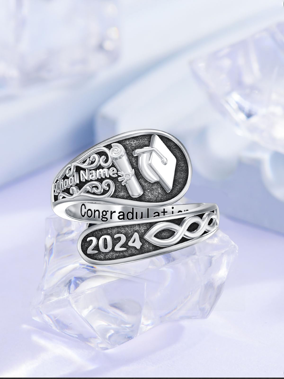 Midari Custom Class Rings Women Class Spoon Rings 925 Sterling Silver personalized Graduation Rings for Women 2024 Memory Graduation Jewelry Gift for College High School