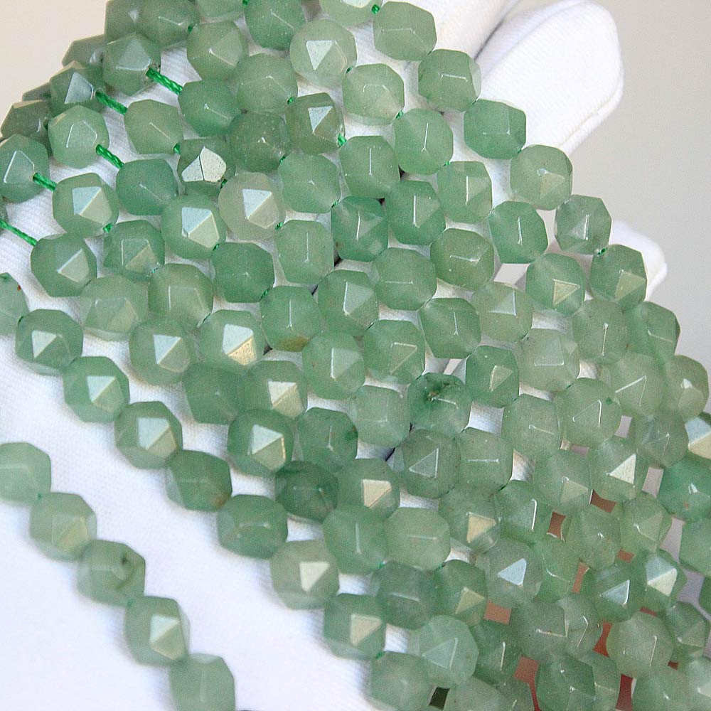 MJDCB Best Sellers Natural Stone Beads Faceted Polygon Green Aventurine Crystal Energy Stone Healing Power for Jewelry Making(8mm)