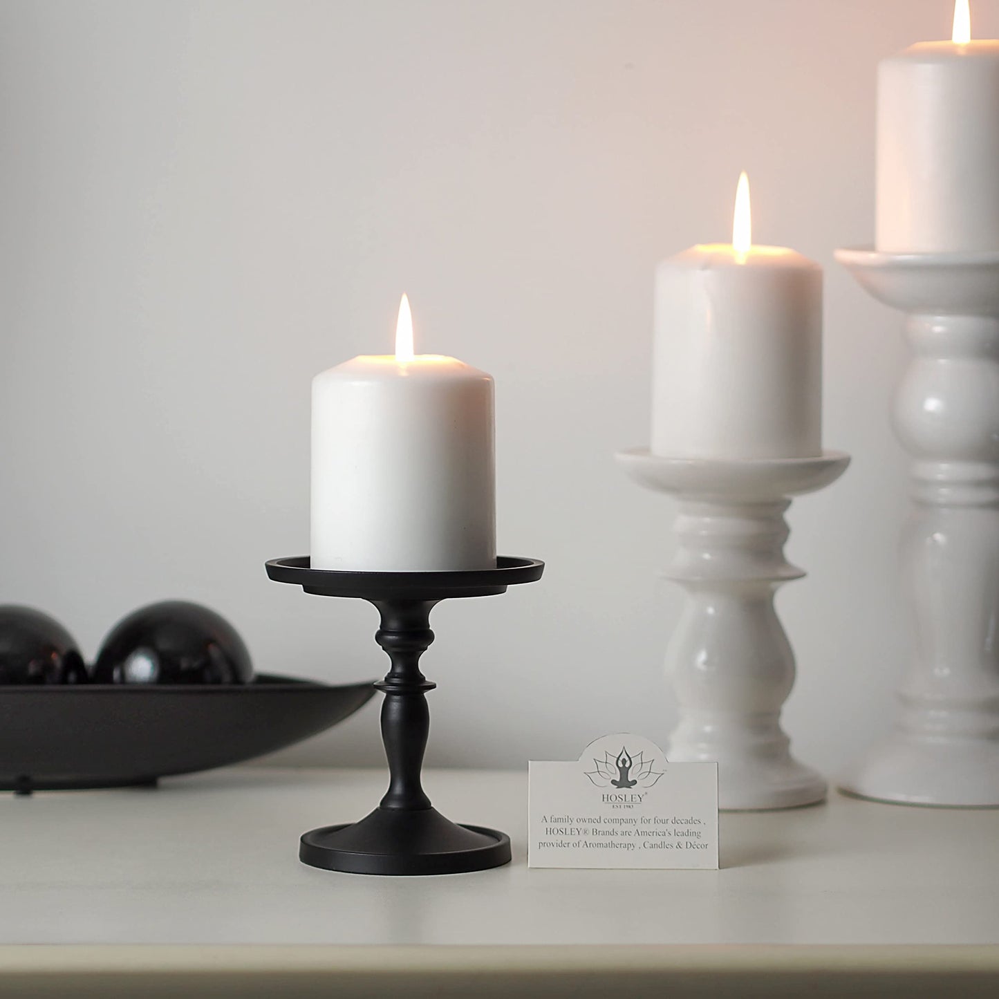 Hosley Set of 2 Black Pillar Holder 4.75 Inch High. Ideal Gift for Wedding Party Special Occasion or as a Candle Holder. W1
