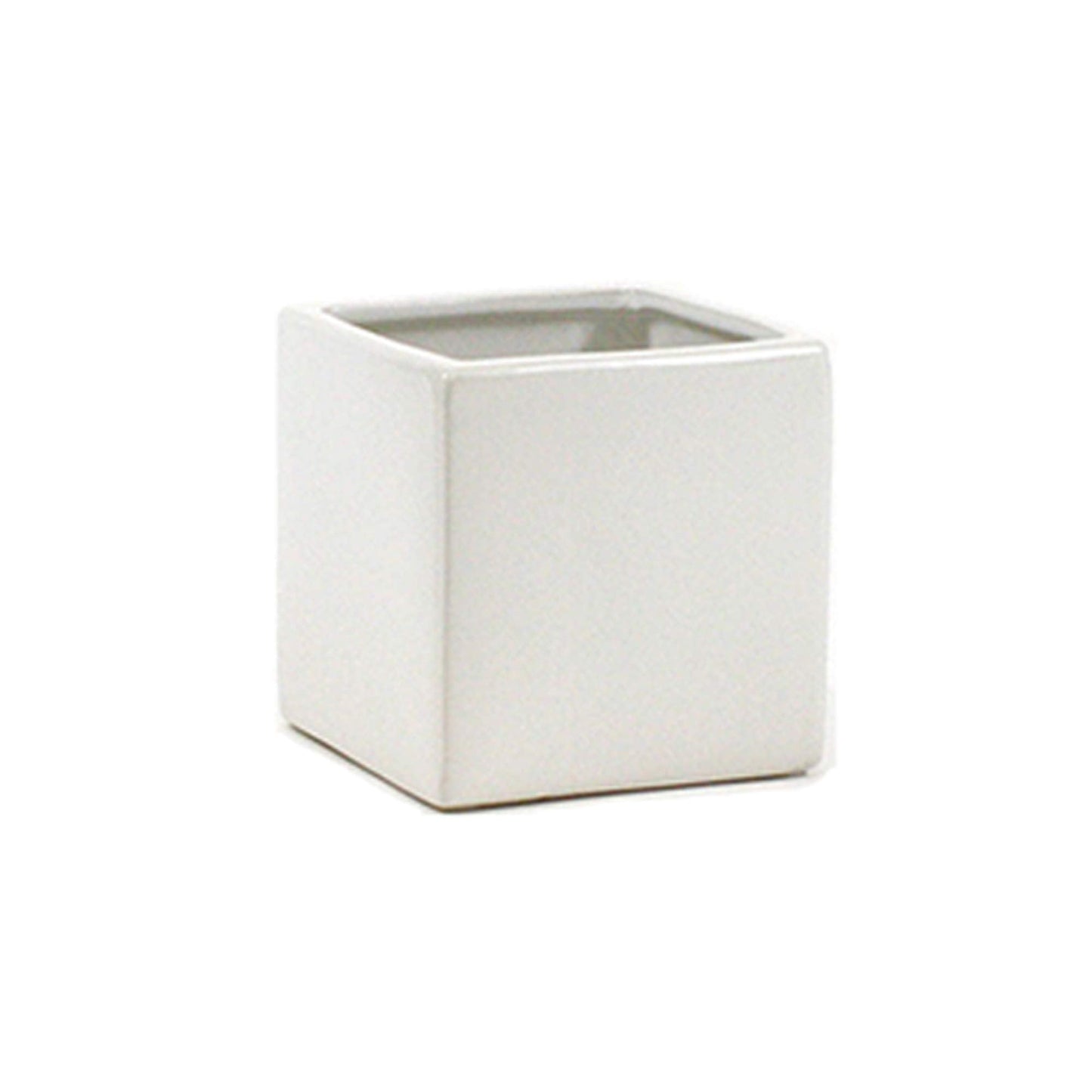 WGVI WGV Ceramic Cube Vase Width 3" Height 3" (Fits 2.5" Pot) Elegant Modern Small Square Floral Planter Terrarium Container Table Dresser for Event Accent Home Office Decor White 1 Piece