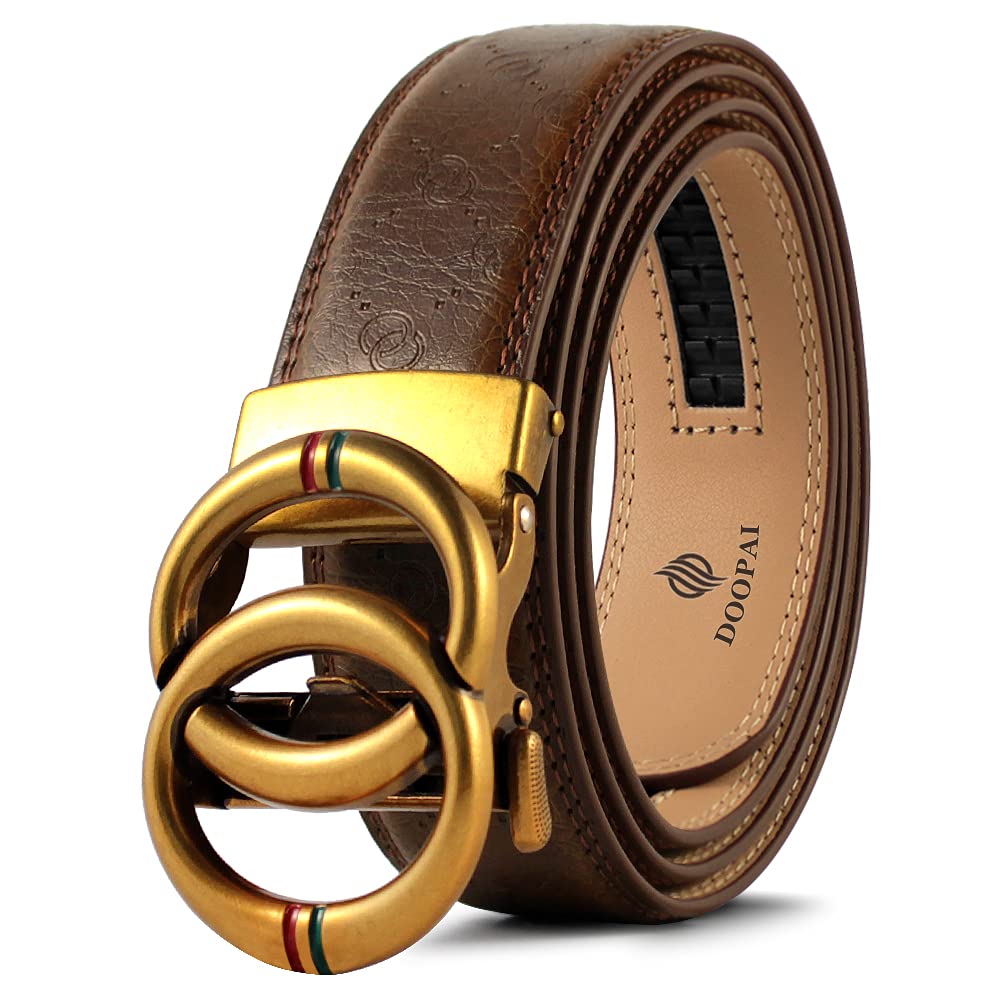 DOOPAI Ratchet Belts for Men, Designer Fashion Leather Belt with Sliding Long 28-36". Adjustable Trim to Fit with Gift Box