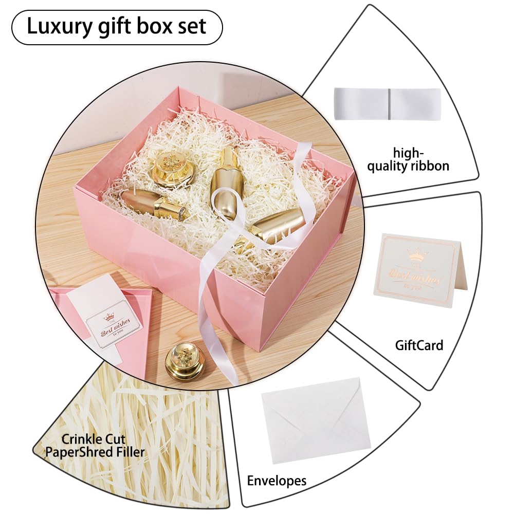 UoeRing 1Pcs Pink Extra Large gift box with lids 16.5×13×8 Inches gift boxes for presents,Birthday Box (include Ribbon, Paper Shred Filler Gift Card & Envelopes)