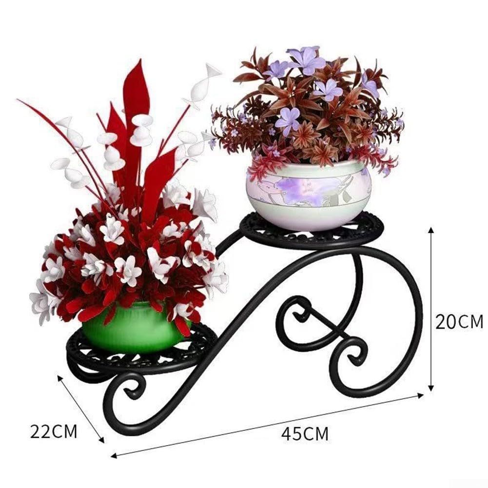For Indoor Outdoor 2 Tier Flower Pot Stand, Design with Floor Protection (Black)