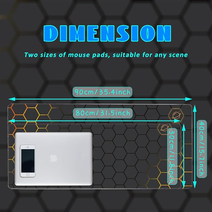 Desk Mat, Black Gold Honeycomb Technology Extended Gaming Mouse Pad Large, 31.5"x11.8" Big Mouse Pad with Non-Slip Base and Stitched Edge, Long Computer Keyboard Mouse Mat for Home Office Work