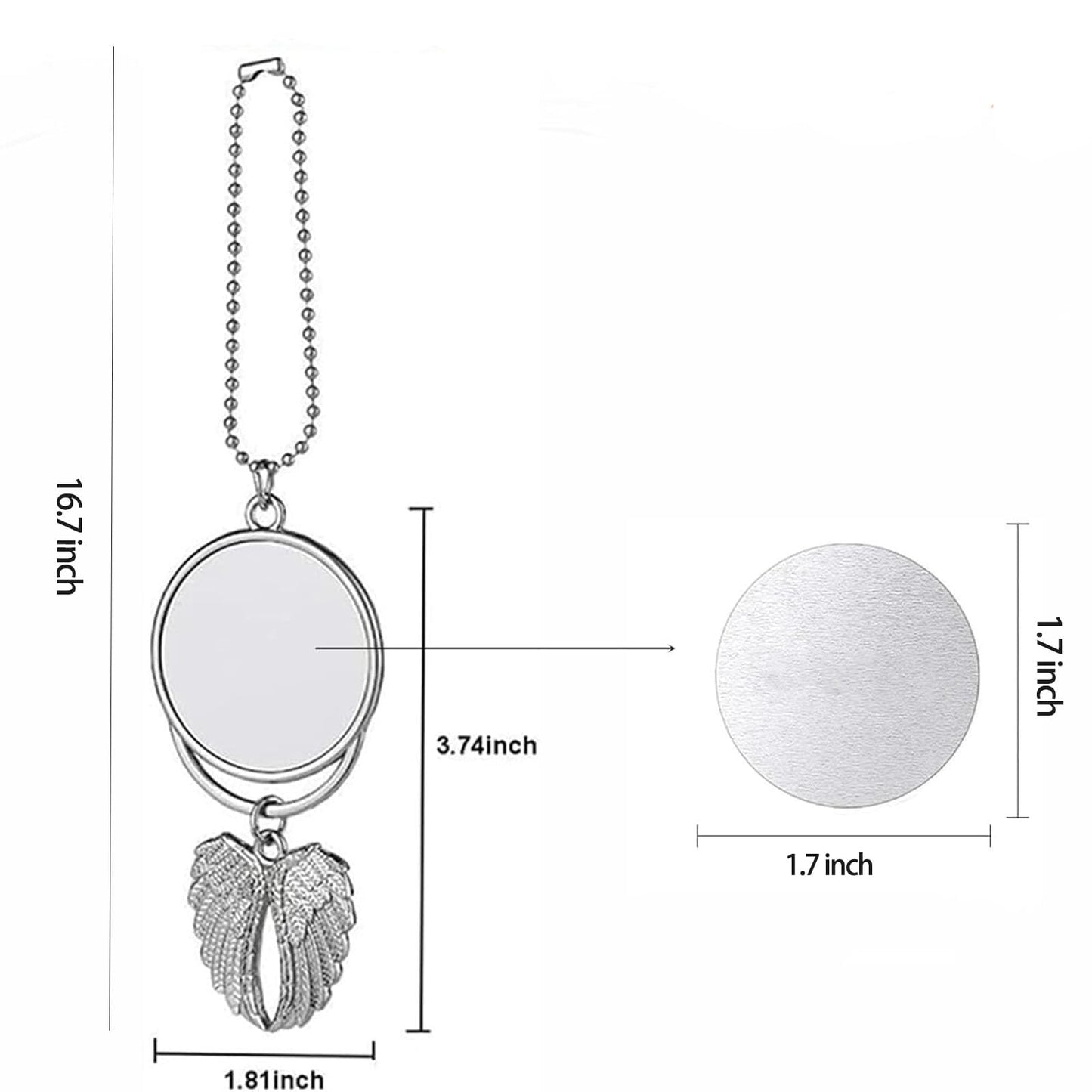 Frinnovan 8 Set Silver Angel Wing Sublimation Blank Car Hanging Ornament Charms Heat Transfer Blank Photo Frame Pendants Customize Keychain for Automobile Rearview Mirror Home Window Ornaments