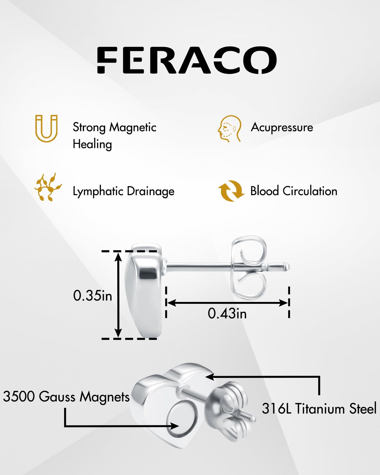 Feraco Magnetic Earrings & Rings for Women, Stud Earrings, Ear Curex with Strong Germanium Magnet, Dainty Heart Shape