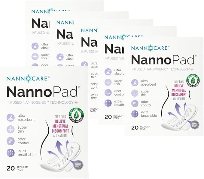 Regular Sanitary Pads with Wings - Nannocare Certified Organic Cotton - Discomfort Reducing - 20 Pads (6 Pack)