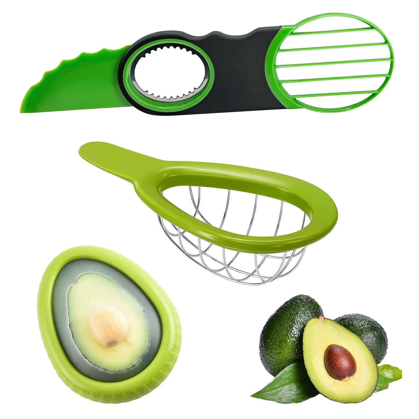 3 Piece Avocado Slicer Set, Includes Avocado Slicer, Avocado Cutter and Avocado Storage Container, Dishwasher Safe, for Avocado Cutting and Peeling, Essential Mashing Kitchen Tool