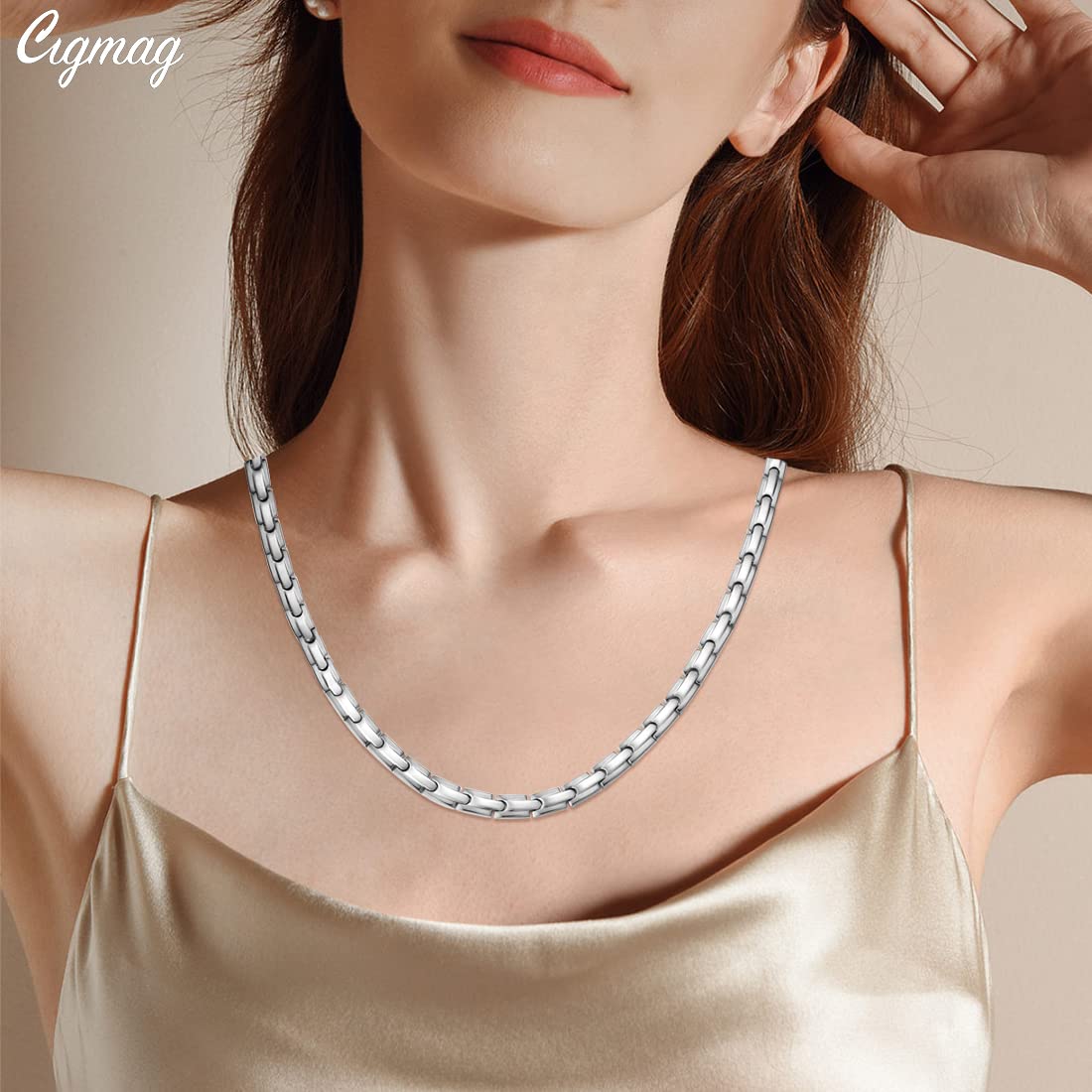 Cigmag Titanium Necklace for Men Women - Magnetic Necklace Stainless Steel Ultra Strength Magnets - with Adjustable Sizing Tool and Present Box
