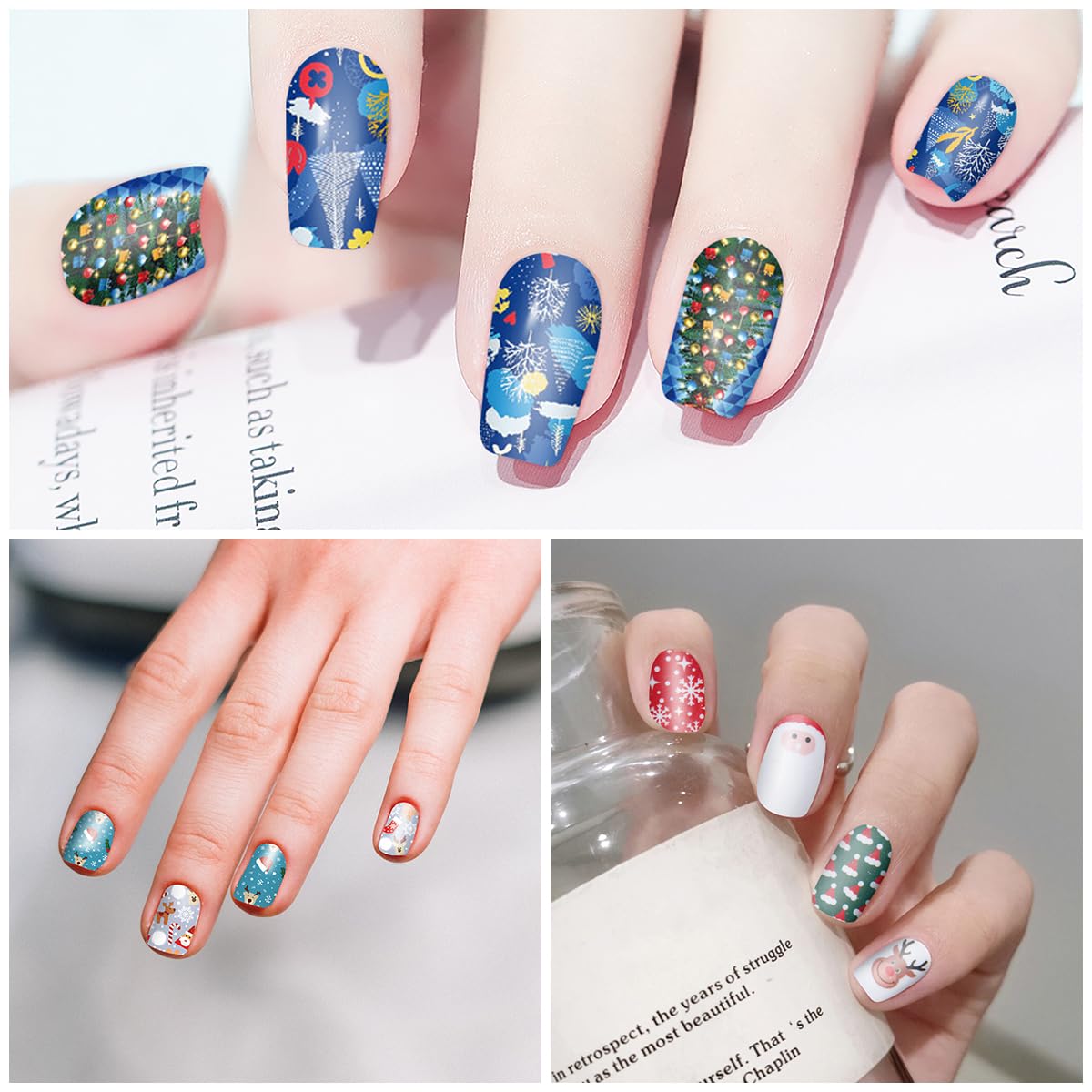 SILPECWEE 20 Sheets Christmas Nail Wraps Holiday Nail Polish Strips Gel Nail Strips Self Adhesive Nail Polish Stickers Fingernail Sticker Nails for Women Manicure Design with Nail File