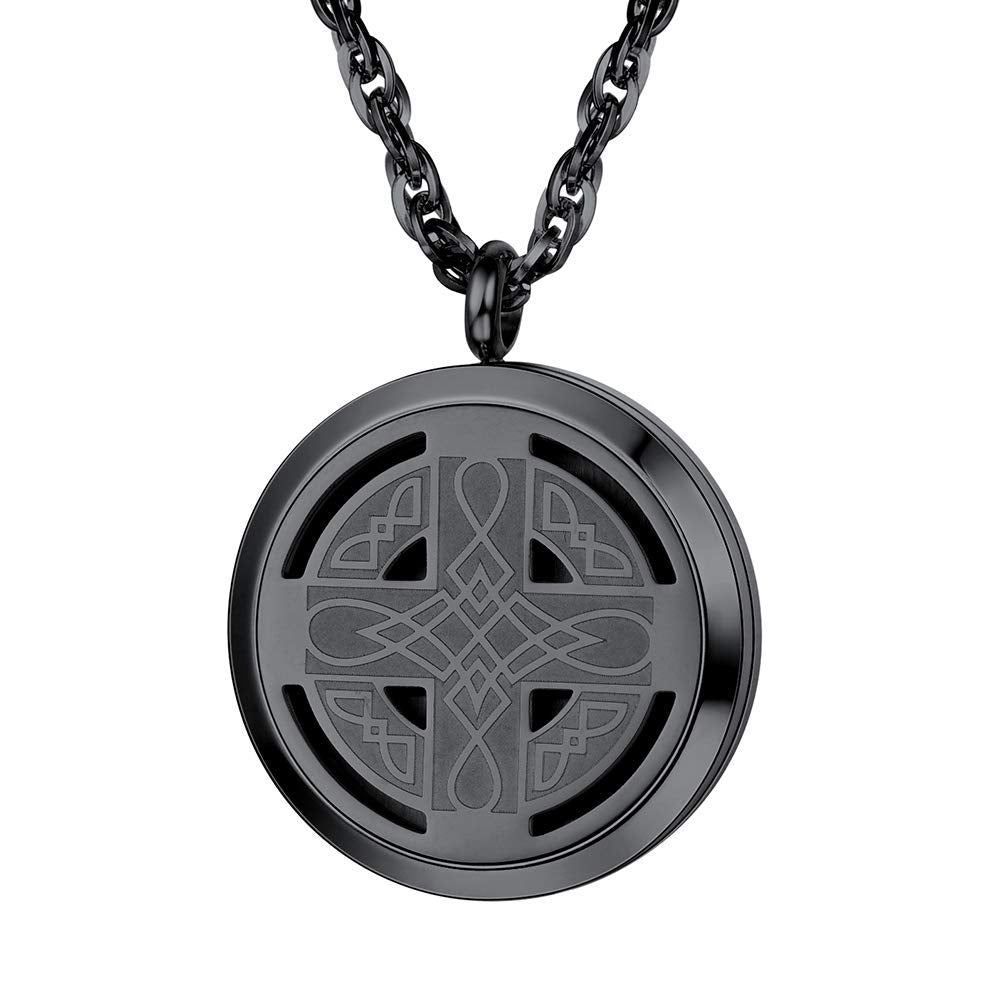 Diffuser Necklace Celtic Knot Cross Locket Aromatherapy Round Pendant Women Jewelry Men Essential Oil Black Necklaces
