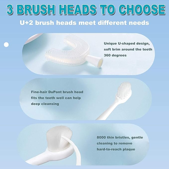 Kids U-Shaped Electric Toothbrush, Automatic Massage Toothbrush with U-Type, Cartoon Modeling Toothbrush with Three Types of Brush Heads,Battery Operated,Small for 2-6 Years,Yellow,1 Pack
