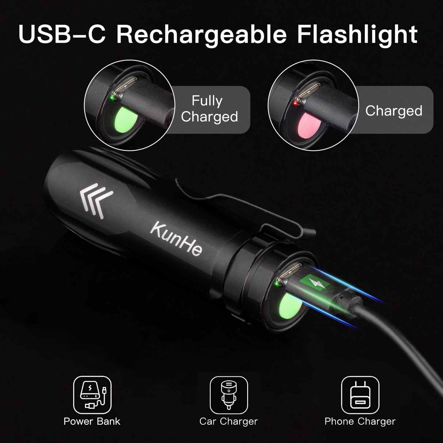 KunHe 10 Pack Small Rechargeable Flashlight Mini LED Flashlight Bright Clip-On Light EDC Flash Light with Side COB Light for Camping Home Emergency