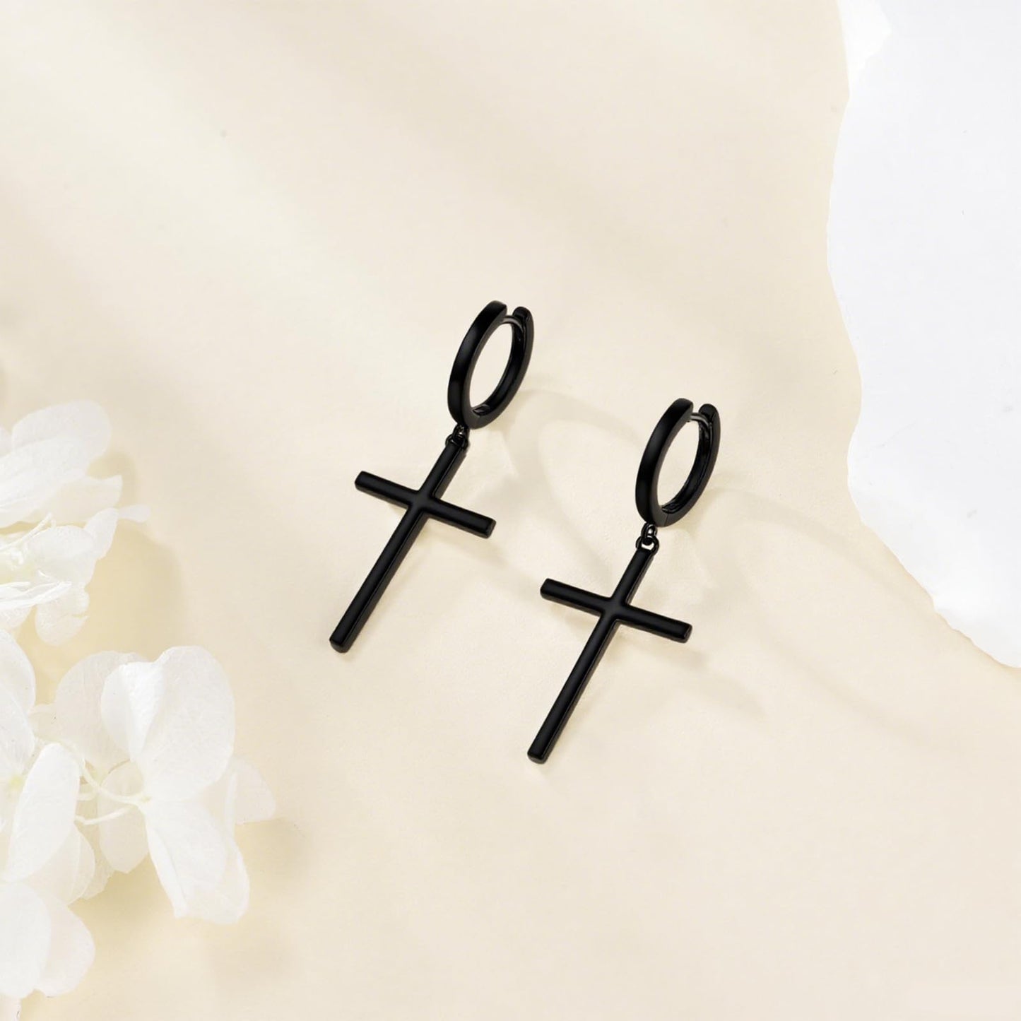 Black Large Cross Hanging Hoop Earrings Sterling Silver Cross Dangle Earrings Religious Jewelry for Women Men
