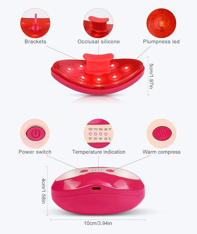 FERNIDA Red Light Lip Therapy for Women Rechargeable Lip Device with Heated Eye Care, Improve Lip Color & Smooth Lip Wrinkles, Red