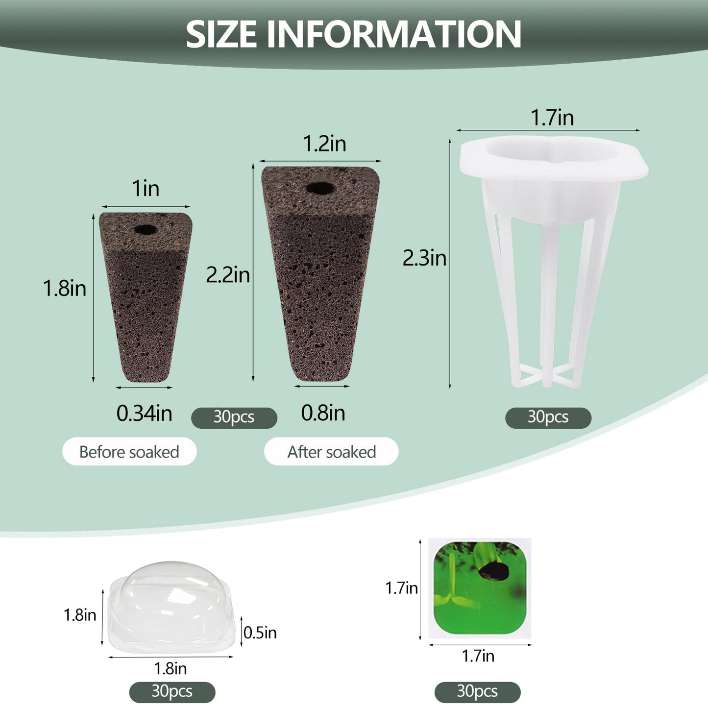 YBB 30 Set Hydroponic Seed Pods Kit, Square Growth Sponges Plant Seed Starter Pods Kit, Including 30 Sponges, 30 Baskets, 30 Grow Domes, 30 Stickers, Compatible with IDOO, QYO, LYKO Hydroponics