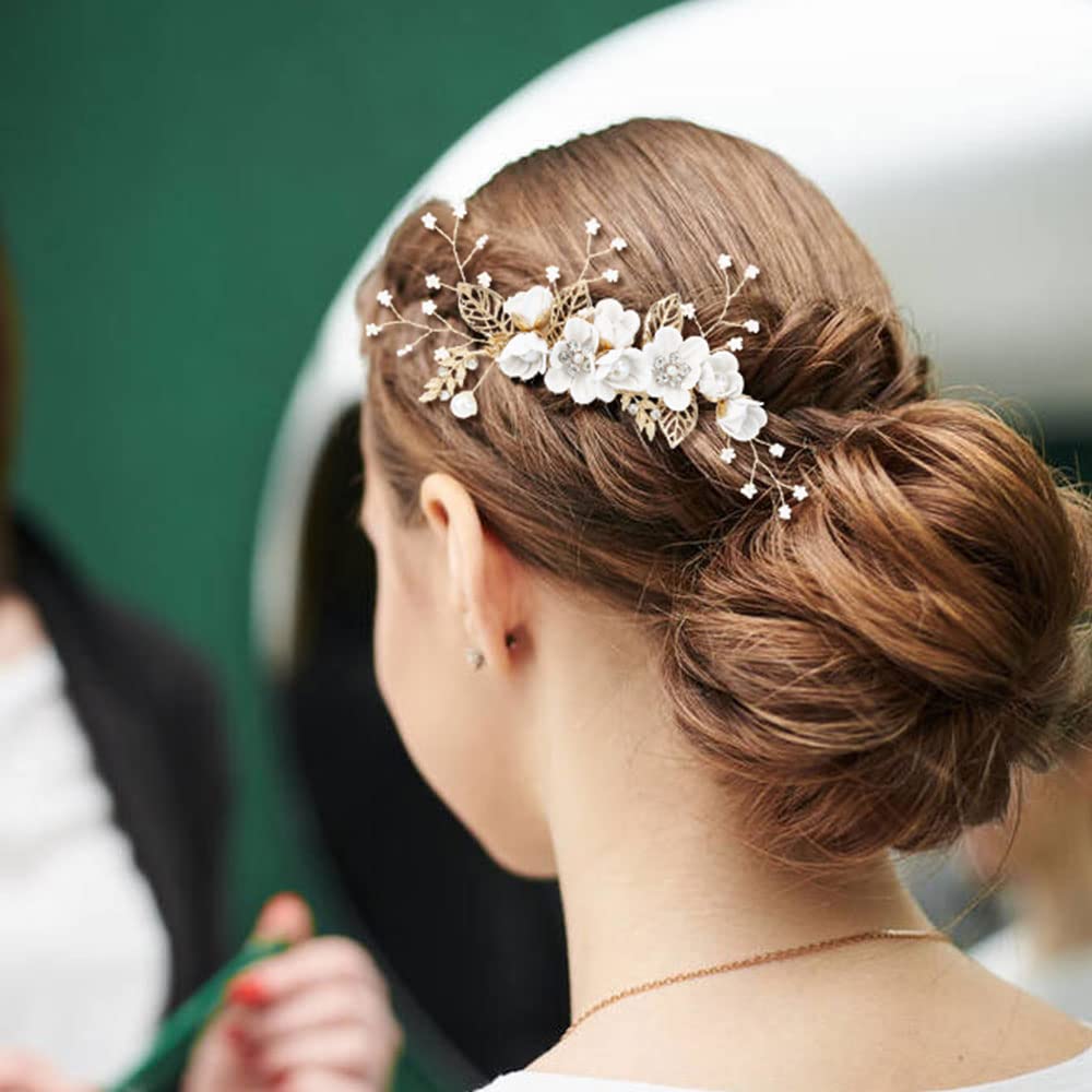 inSowni -20 Pack White Dusty Pink Blue U Shape Flower Shape Pearl Spiral Hair Combs Hair Bridal Accessories