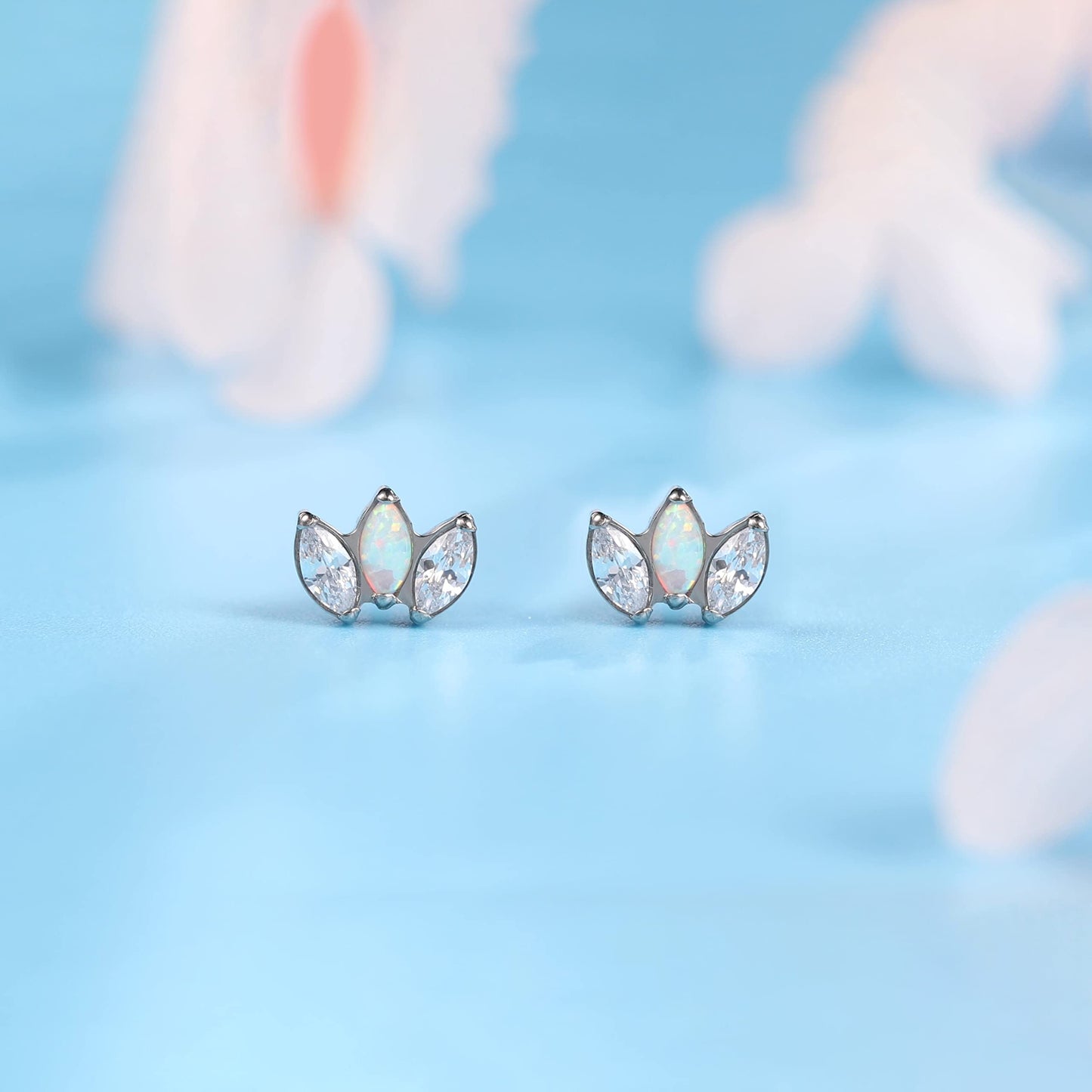 limerencia Hypoallergenic G23 Pure Titanium Earrings | Crown Cubic Zirconia | F136 Implant Grade Piercing Studs| Suitable for Sensitive Ears Delicate Jewelry (White Opal + White CZ)