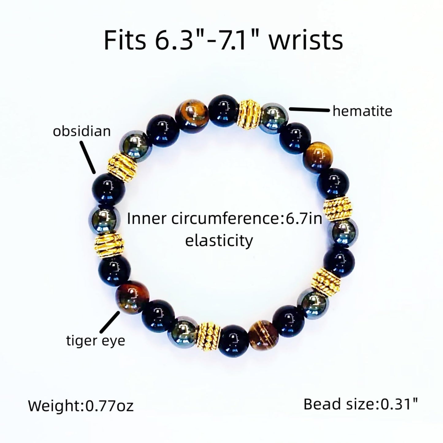 WEFRIN Triple Protection Bracelet for Bring Luck and Prosperity Hematite Black Obsidian Tiger Eye Stone Bracelets for Men Women, Beaded Buddha Healing Rope Uni Bracelet (2pcs) (E)