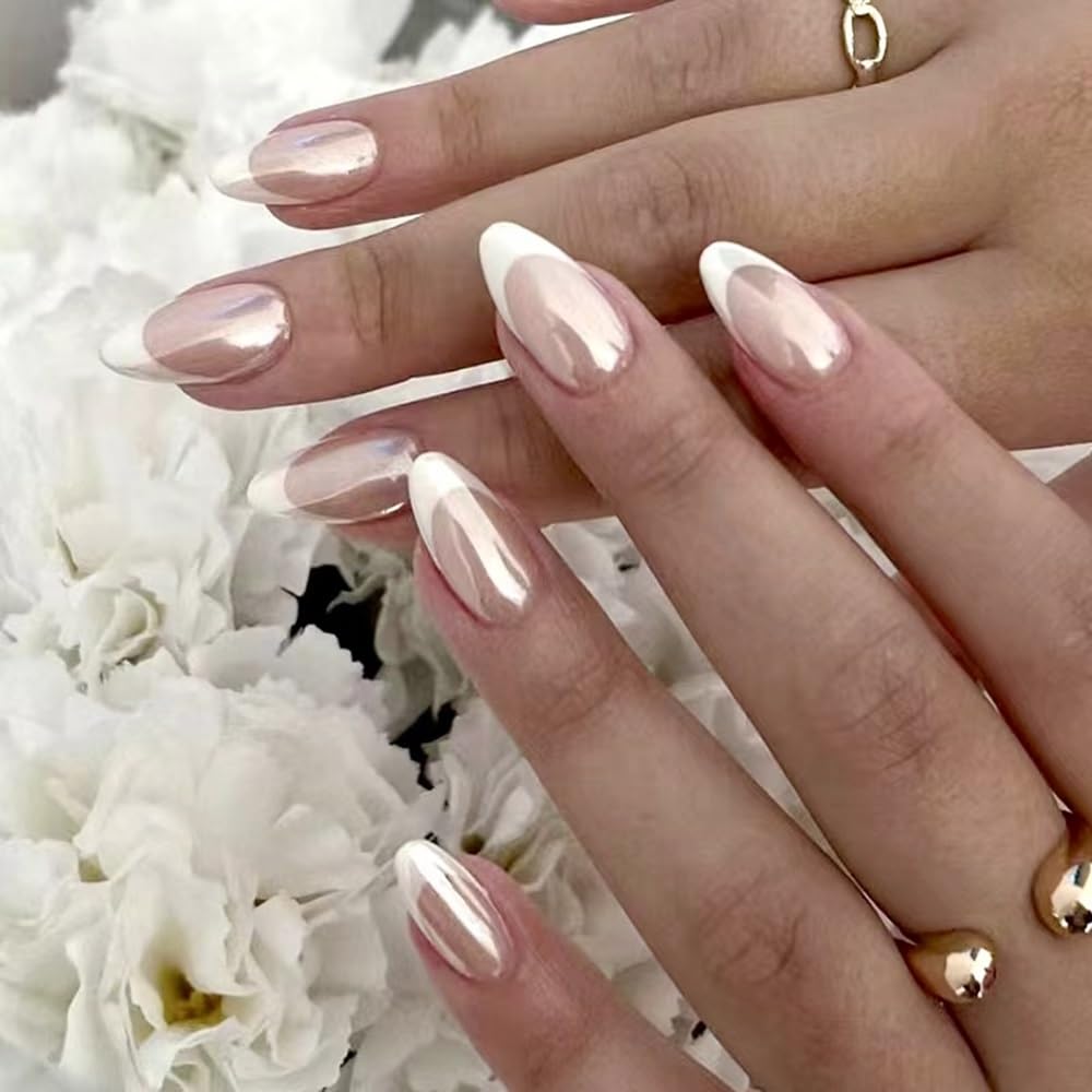 CTTHNBD 6 Packs (144 Pcs) Almond, Pink Press on Nails - Medium, Short, French Tip, Ombre, Gel False Nails - 12 Sizes, 6 Styles