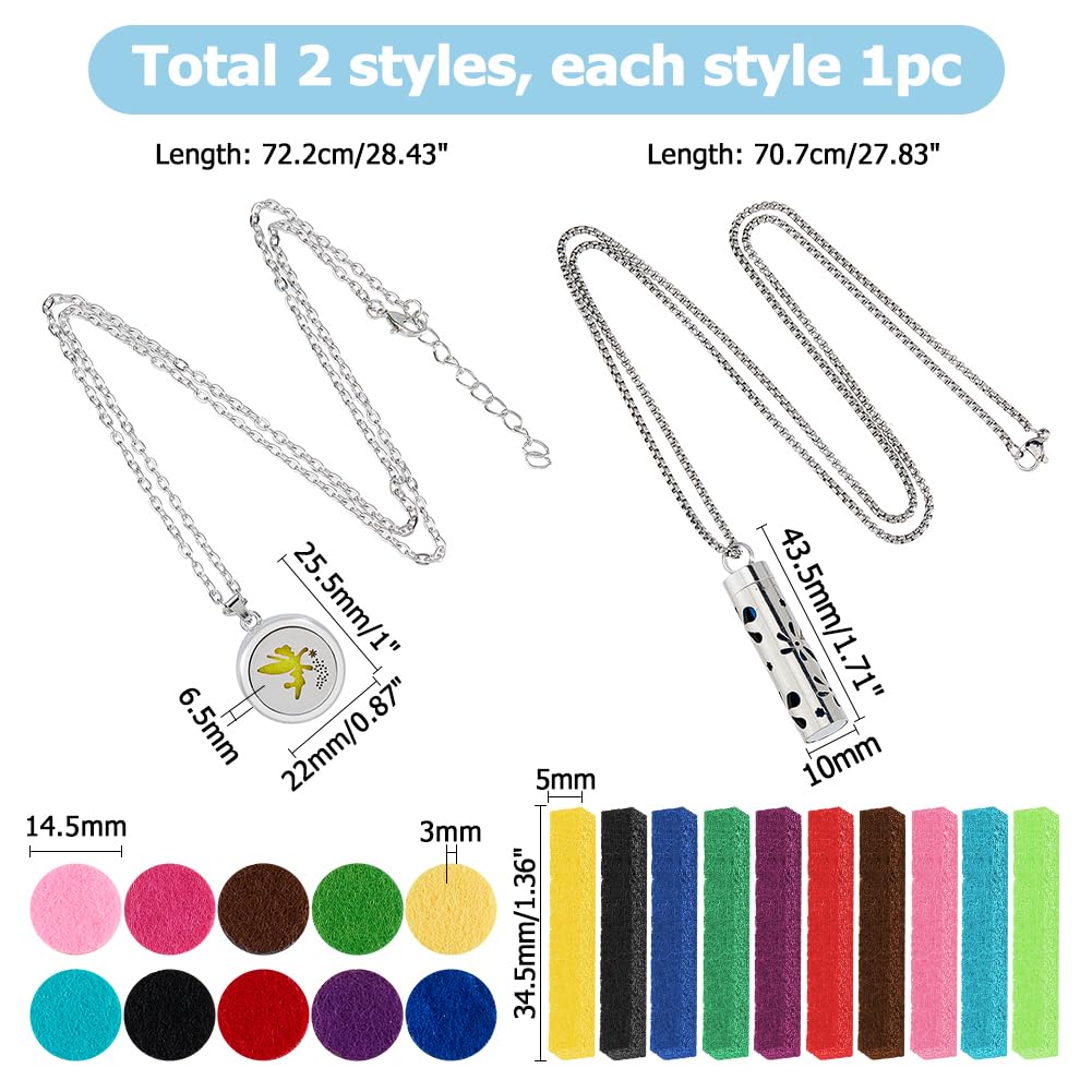 Hobbspring 2 Sets Aromatherapy Essential Oil Diffuser Necklace 2 Styles Diffuser Stainless Steel Oil Pendant with 20Pcs Felt Pads Aromatherapy Bottle Locket Necklaces Gift for Woman Men
