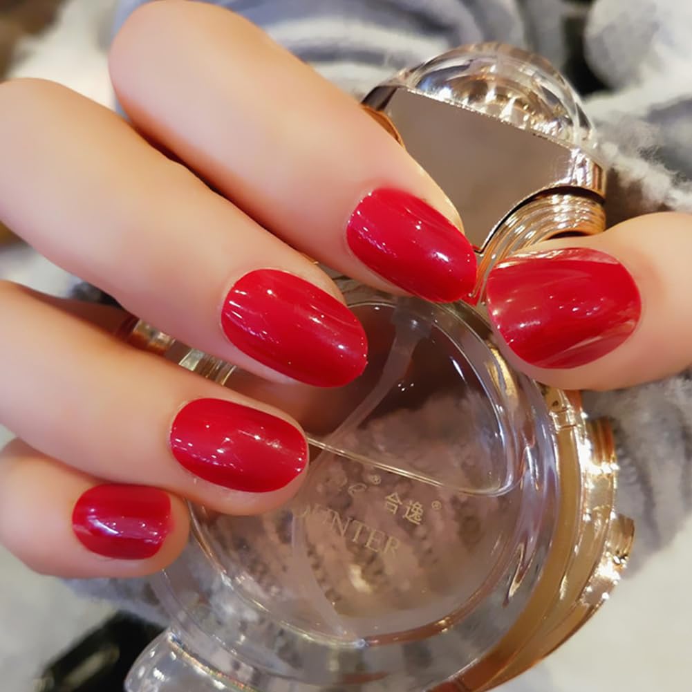 RUPOFUZA Red Press on Nails Short 24Pcs Square Fake False Nails with Solid Colour Designs Acrylic Nail Press ons Artificial Stick on Nail for Women