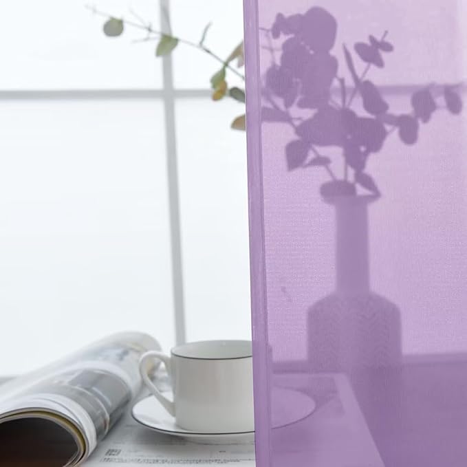 SpaceDresser Basic Rod Pocket Sheer Voile Window Curtain Panels Lavender 1 Pair 2 Panels 52 Width 36 Inch Long for Kitchen Bedroom Children Living Room Yard（Lavender, 52W x 36L）