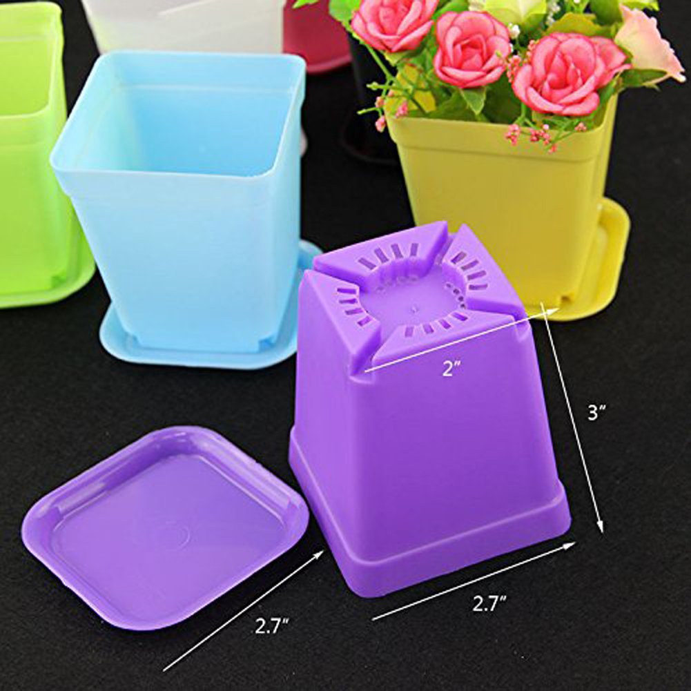 WARMBUY Colorful Plastic Flower Pots with Saucers for Small Plants, Set of 12 (Pack of 2)