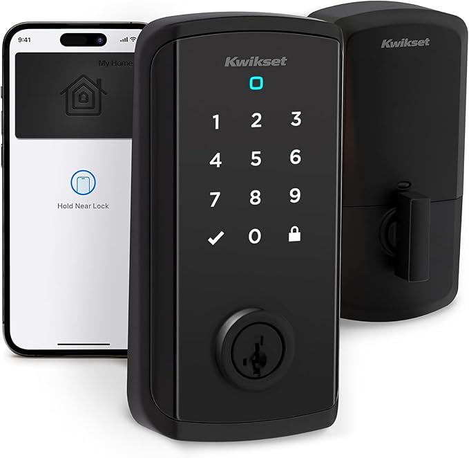Kwikset Halo Select Plus Matte Black Touchscreen Apple Home Keys Tap-to-Unlock, Wi-Fi and Matter Enabled Smart Lock Deadbolt with Door Status Sensor and Intrusion Detection