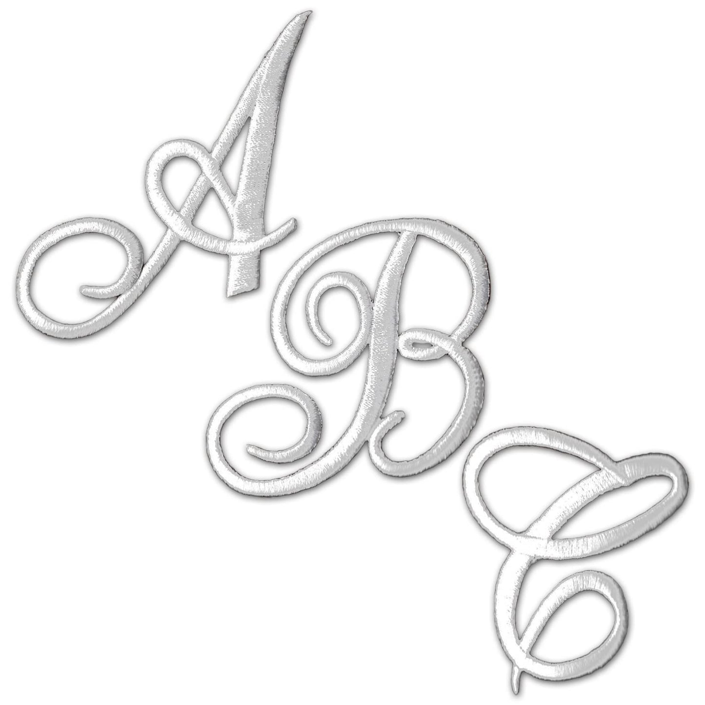 Laughing Lizards Monogram Letter Patch 26 Piece Kit, Script Iron On Appliques, Kit Includes All 26 Cursive Letters for Clothing, Stockings, and More! (Small, White)