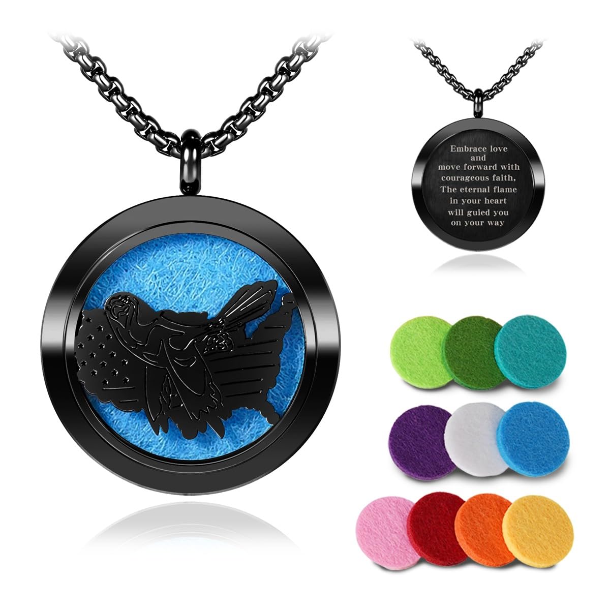 Aromatherapy Diffuser Necklace-Eagles Essential Oil Necklace,Aromatherapy Diffuser Pendant for Men and Women,Portable,Suitable for Yoga,Meditation,Travel,Stress Relief Gift(Black 30mm)