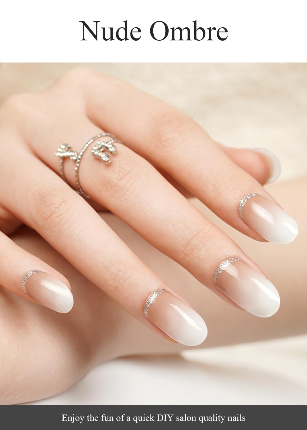 AutyaMee Semi Cured Gel Nail Strips (Nude Ombre), Gold Glitter, 20 Pcs Gel Nail Wraps, Stickers, UV Light Required, Salon Quality, Long Lasting